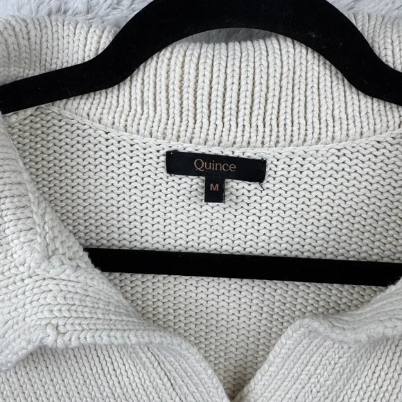 Quince Cropped Polo Sweater Womens Medium Ivory Black Striped Cotton Preppy - Picture 7 of 12